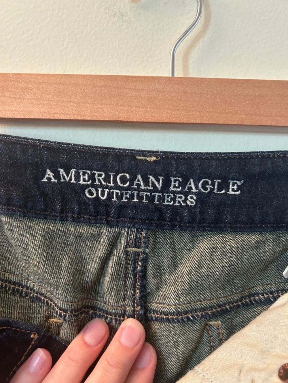American Eagle AEO Womens Stretch Jean Shorts Sz 6 Braided Black Leather Cutoffs